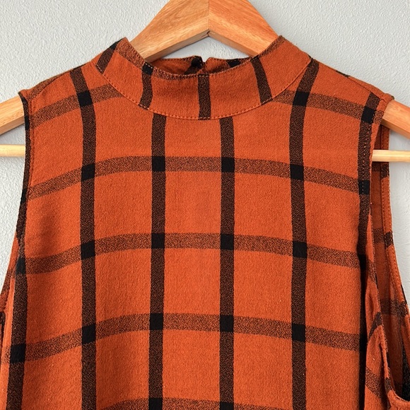 BP. • Terracotta Brown & Black Buffalo Check Mock Neck Sleeveless Top Size XS - Picture 2 of 12
